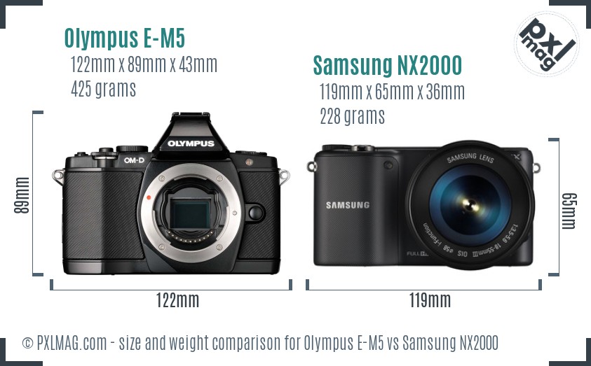 Olympus E-M5 vs Samsung NX2000 size comparison