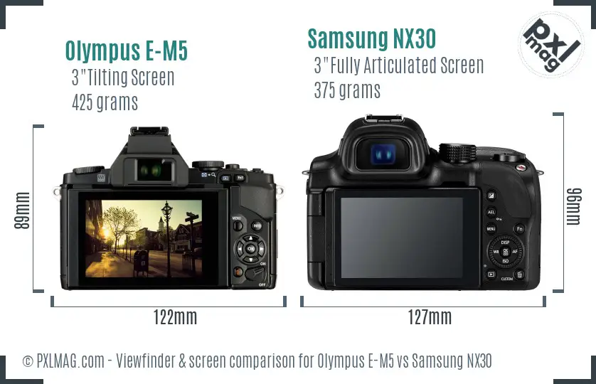 Olympus E-M5 vs Samsung NX30 Screen and Viewfinder comparison Olympus E-M5 vs Samsung NX30 Screen and Viewfinder comparison