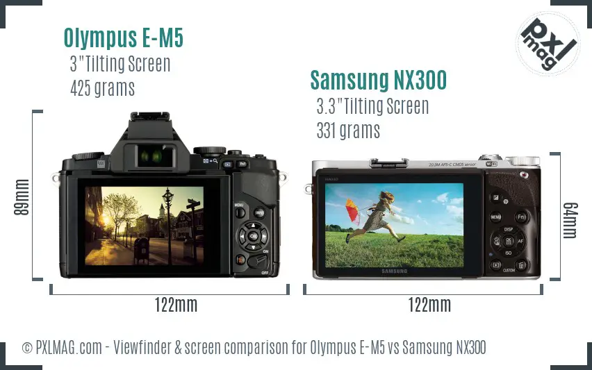 Olympus E-M5 vs Samsung NX300 Screen and Viewfinder comparison
