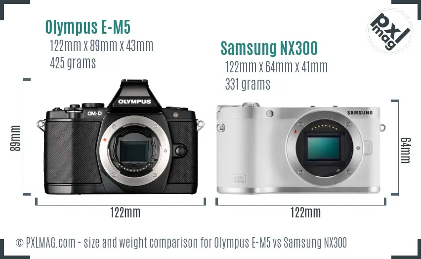 Olympus E-M5 vs Samsung NX300 size comparison