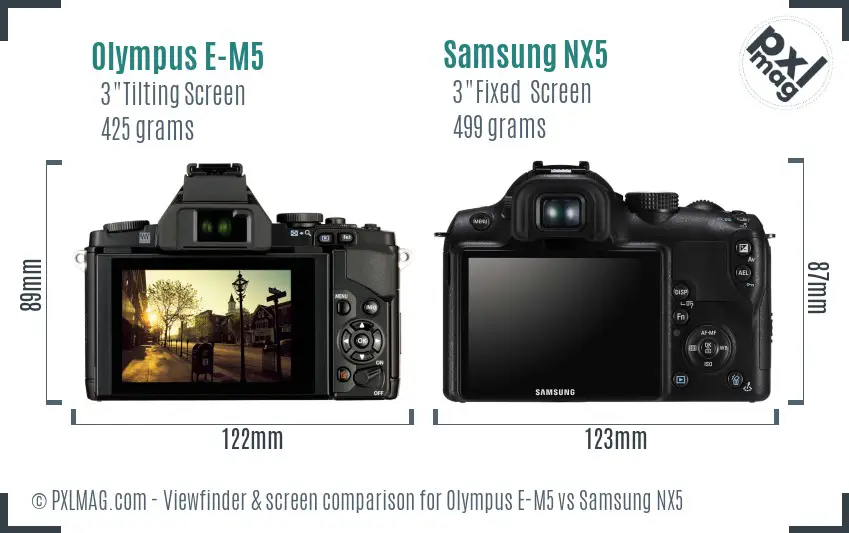 Olympus E-M5 vs Samsung NX5 Screen and Viewfinder comparison Olympus E-M5 vs Samsung NX5 Screen and Viewfinder comparison