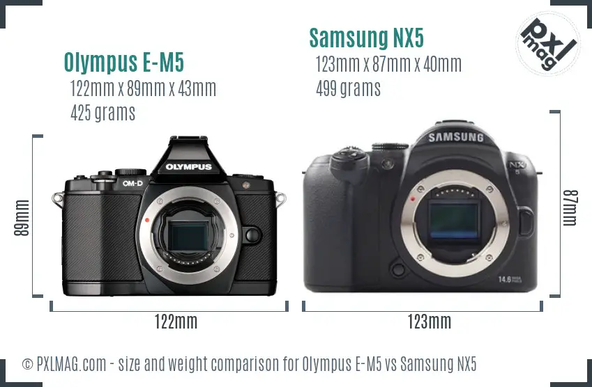 Olympus E-M5 vs Samsung NX5 size comparison Olympus E-M5 vs Samsung NX5 size comparison