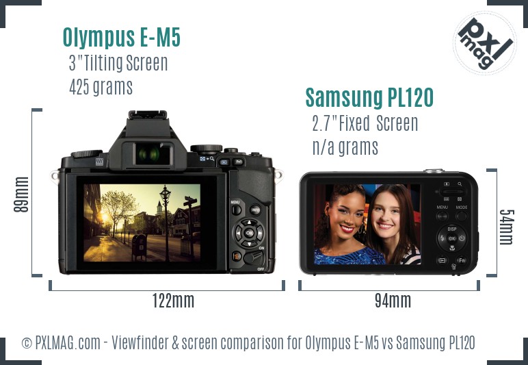Olympus E-M5 vs Samsung PL120 Screen and Viewfinder comparison