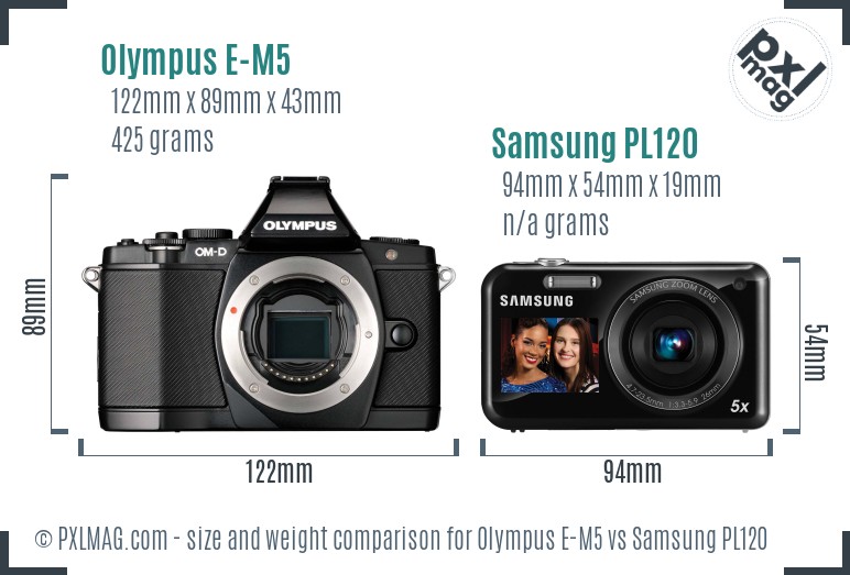Olympus E-M5 vs Samsung PL120 size comparison