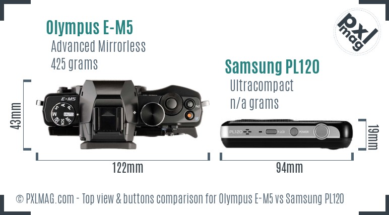 Olympus E-M5 vs Samsung PL120 top view buttons comparison