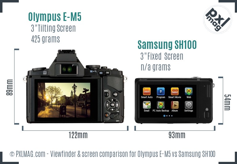 Olympus E-M5 vs Samsung SH100 Screen and Viewfinder comparison