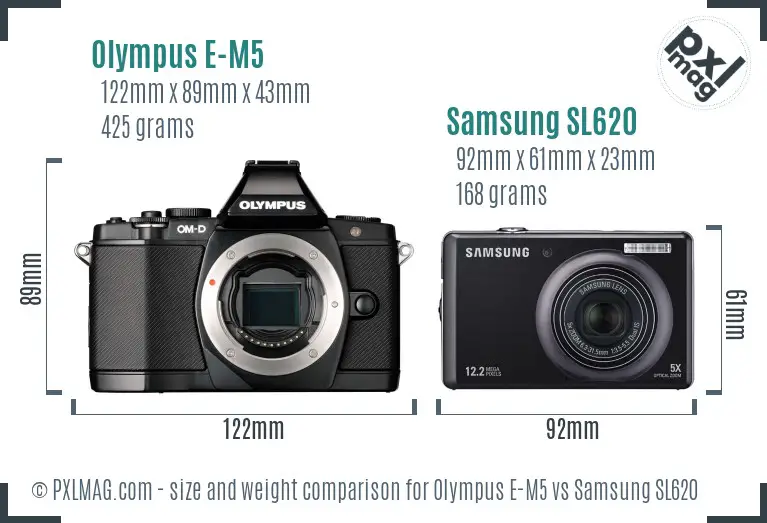 Olympus E-M5 vs Samsung SL620 size comparison Olympus E-M5 vs Samsung SL620 size comparison