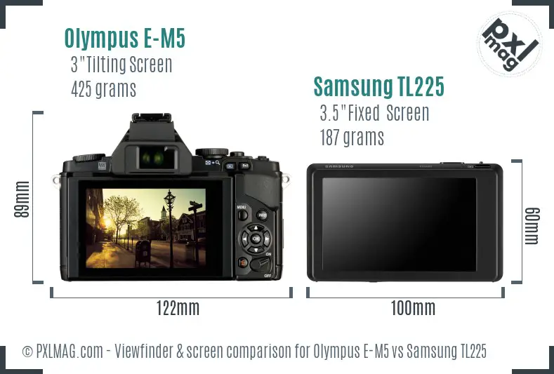 Olympus E-M5 vs Samsung TL225 Screen and Viewfinder comparison