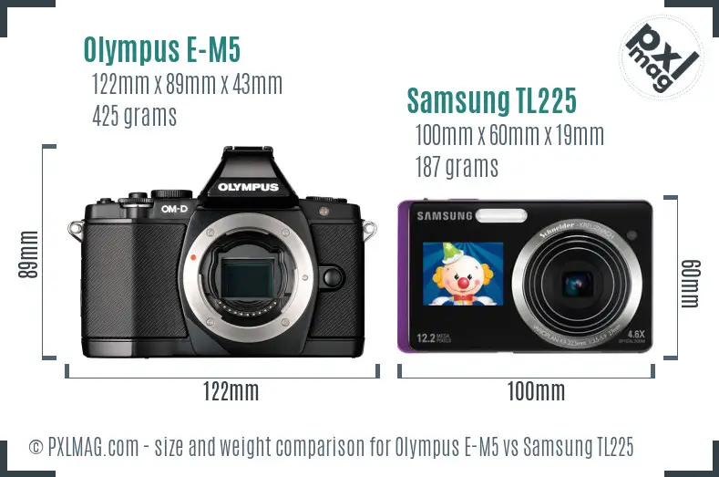 Olympus E-M5 vs Samsung TL225 size comparison