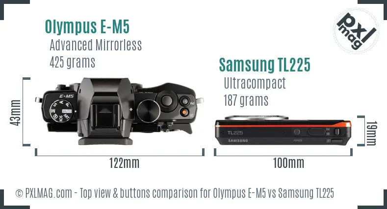 Olympus E-M5 vs Samsung TL225 top view buttons comparison