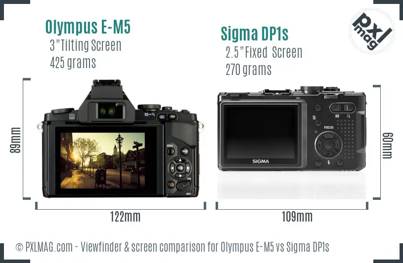 Olympus E-M5 vs Sigma DP1s Screen and Viewfinder comparison