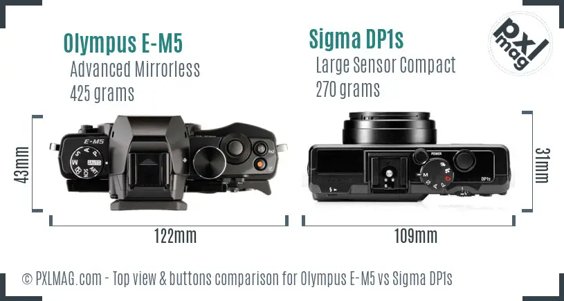 Olympus E-M5 vs Sigma DP1s top view buttons comparison