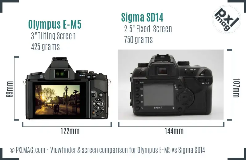 Olympus E-M5 vs Sigma SD14 Screen and Viewfinder comparison