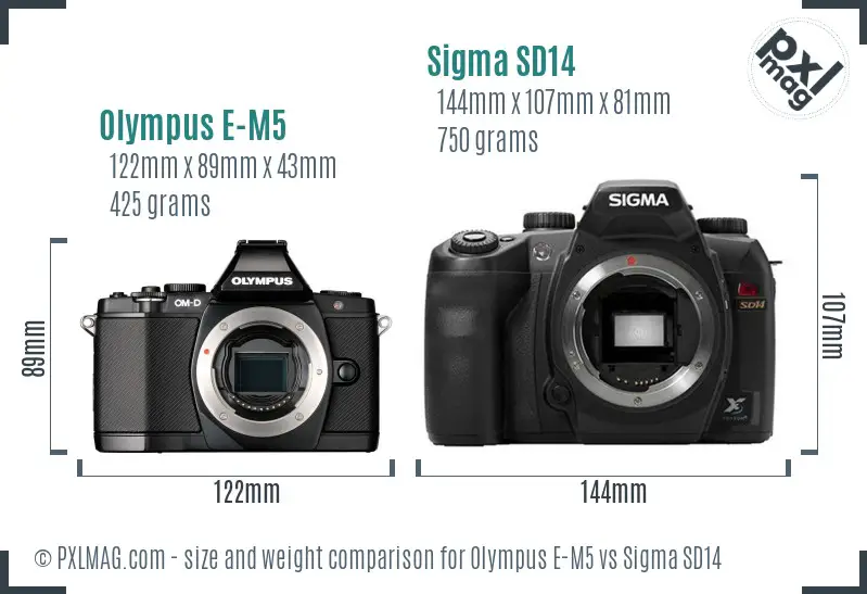 Olympus E-M5 vs Sigma SD14 size comparison