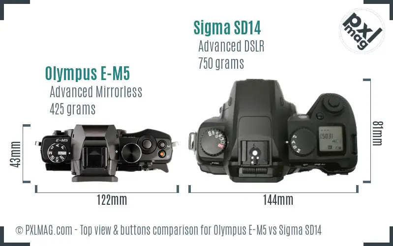Olympus E-M5 vs Sigma SD14 top view buttons comparison