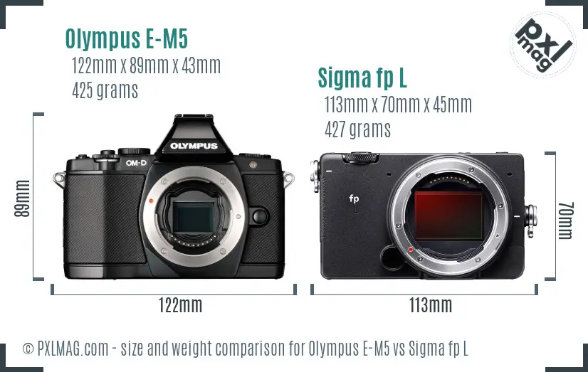 Olympus E-M5 vs Sigma fp L size comparison