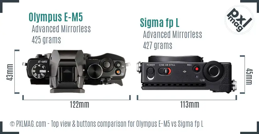 Olympus E-M5 vs Sigma fp L top view buttons comparison