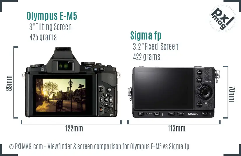 Olympus E-M5 vs Sigma fp Screen and Viewfinder comparison