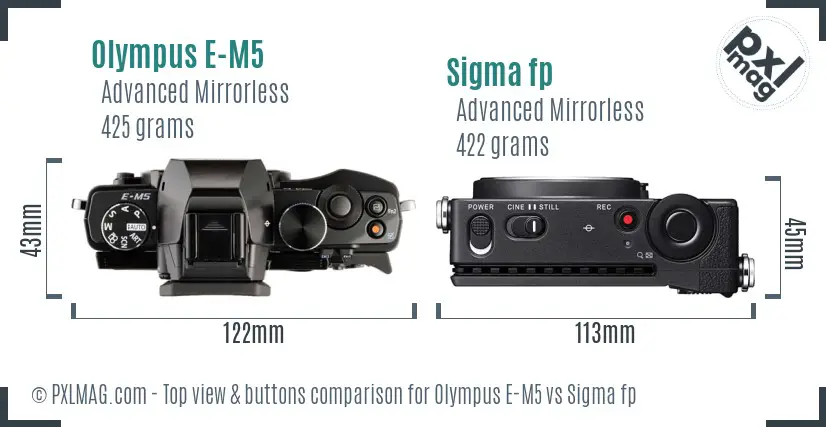 Olympus E-M5 vs Sigma fp top view buttons comparison