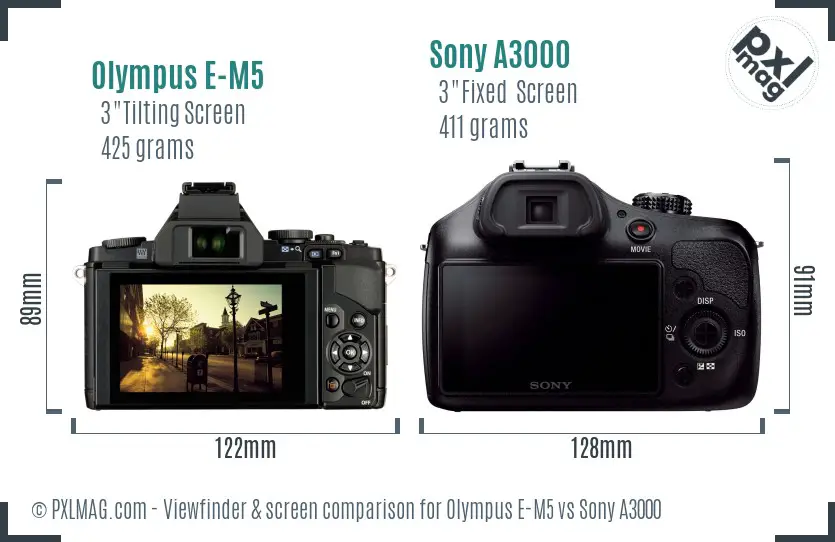 Olympus E-M5 vs Sony A3000 Screen and Viewfinder comparison