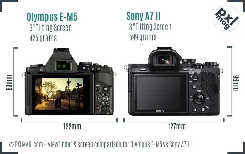 Olympus E-M5 vs Sony A7 II Screen and Viewfinder comparison