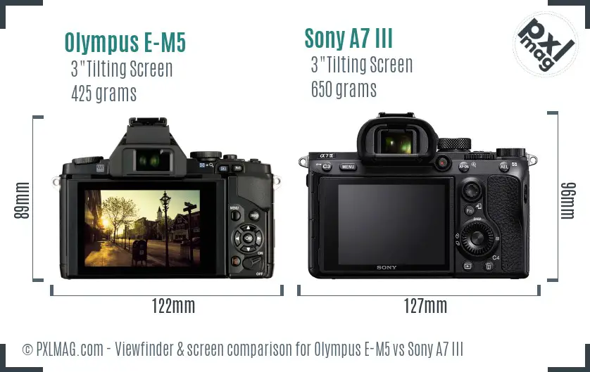 Olympus E-M5 vs Sony A7 III Screen and Viewfinder comparison