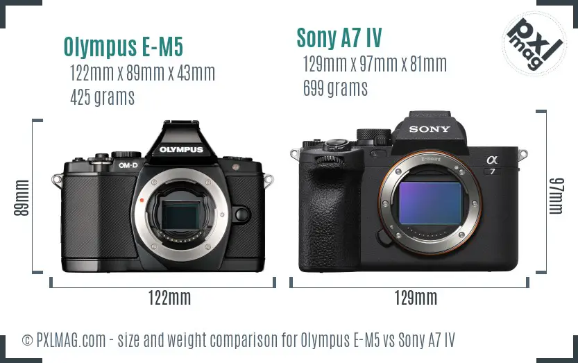 Olympus E-M5 vs Sony A7 IV size comparison Olympus E-M5 vs Sony A7 IV size comparison