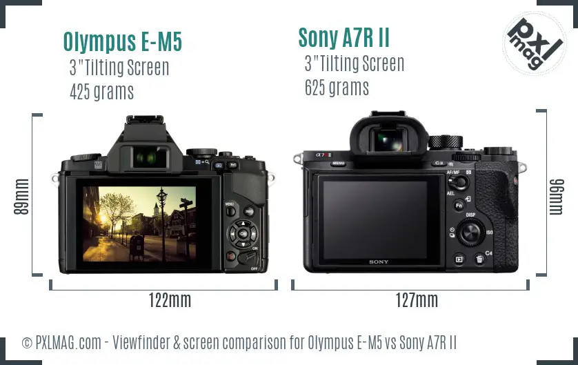 Olympus E-M5 vs Sony A7R II Screen and Viewfinder comparison