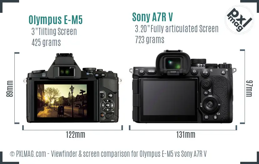 Olympus E-M5 vs Sony A7R V Screen and Viewfinder comparison