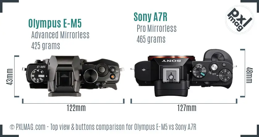 Olympus E-M5 vs Sony A7R top view buttons comparison