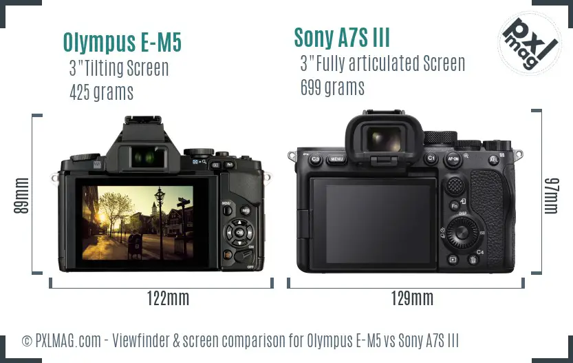 Olympus E-M5 vs Sony A7S III Screen and Viewfinder comparison