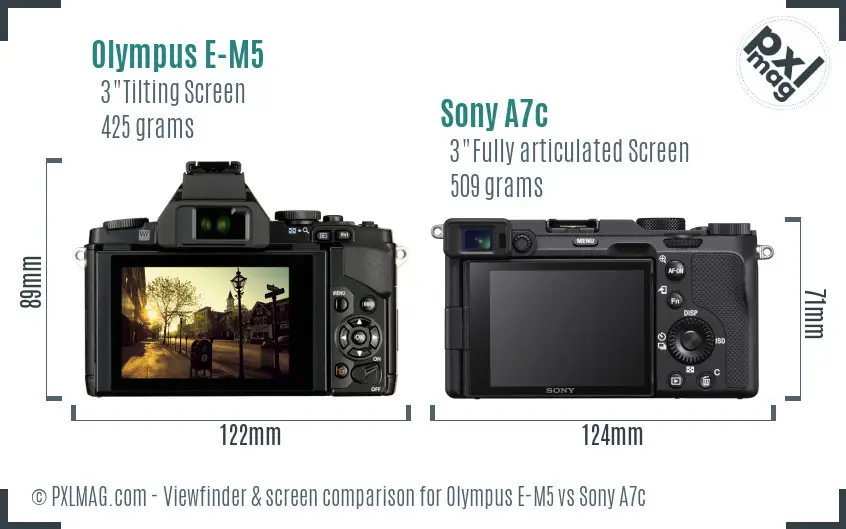 Olympus E-M5 vs Sony A7c Screen and Viewfinder comparison