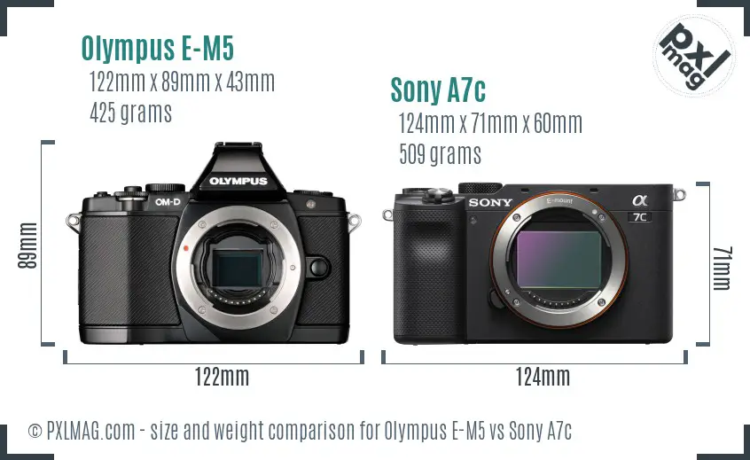 Olympus E-M5 vs Sony A7c size comparison