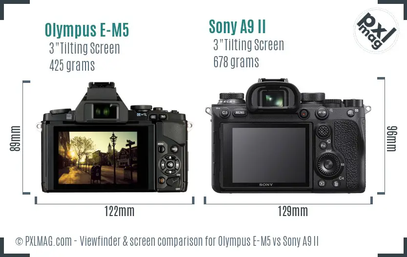 Olympus E-M5 vs Sony A9 II Screen and Viewfinder comparison
