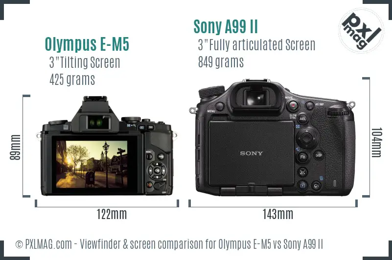 Olympus E-M5 vs Sony A99 II Screen and Viewfinder comparison
