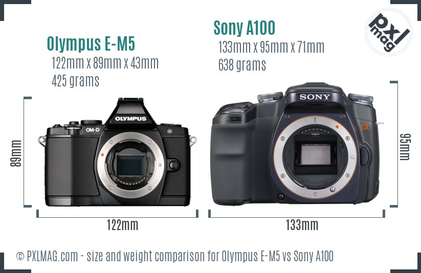 Olympus E-M5 vs Sony A100 size comparison