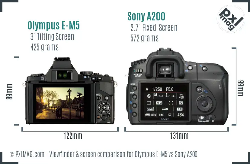 Olympus E-M5 vs Sony A200 Screen and Viewfinder comparison