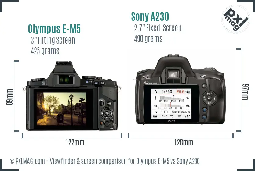 Olympus E-M5 vs Sony A230 Screen and Viewfinder comparison