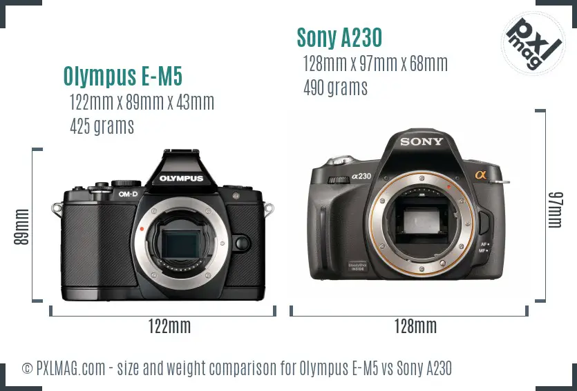 Olympus E-M5 vs Sony A230 size comparison
