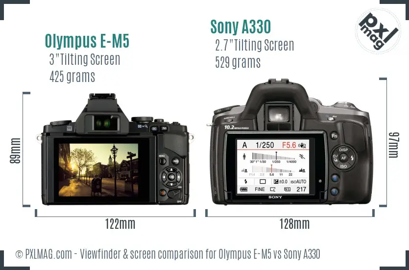 Olympus E-M5 vs Sony A330 Screen and Viewfinder comparison
