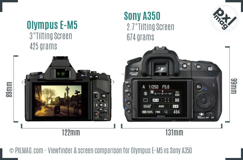 Olympus E-M5 vs Sony A350 Screen and Viewfinder comparison