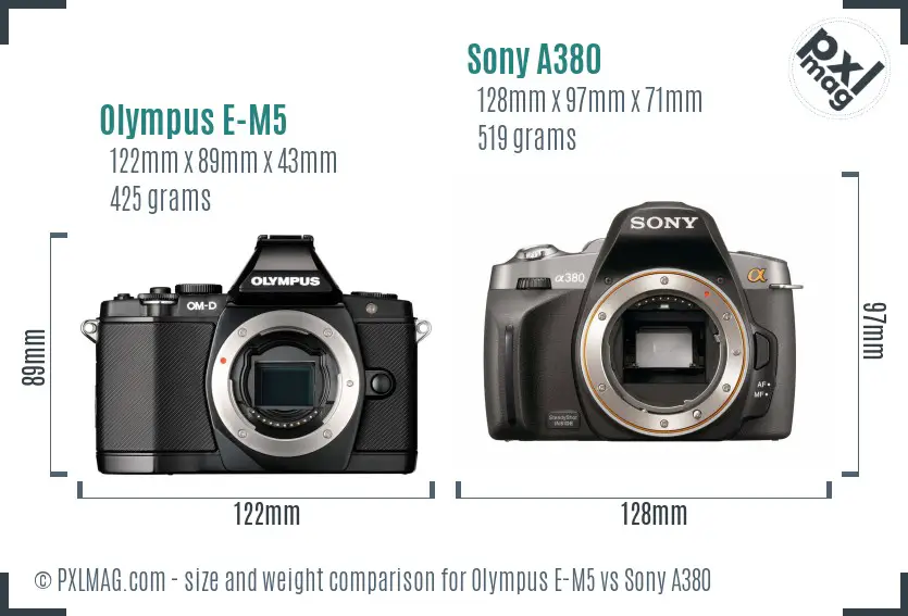 Olympus E-M5 vs Sony A380 size comparison