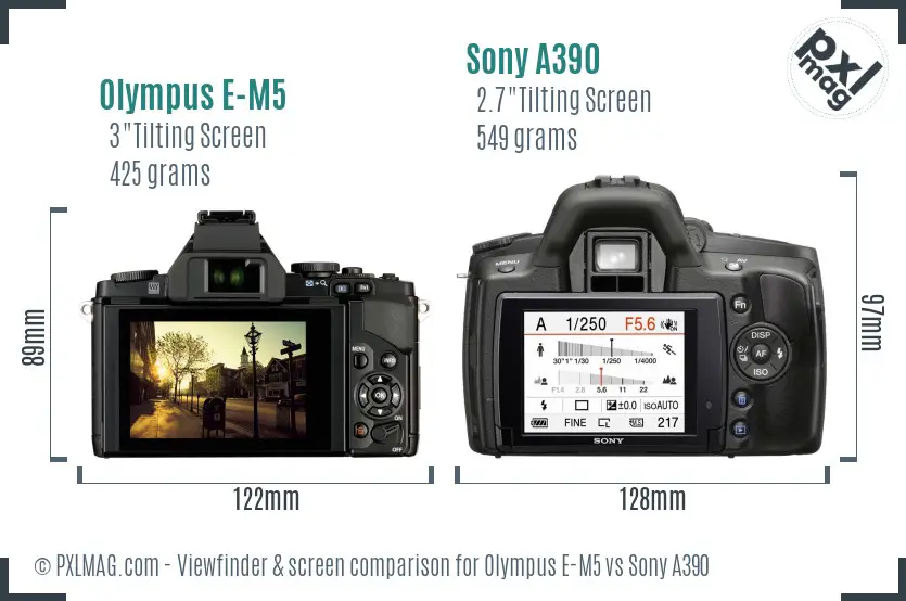 Olympus E-M5 vs Sony A390 Screen and Viewfinder comparison