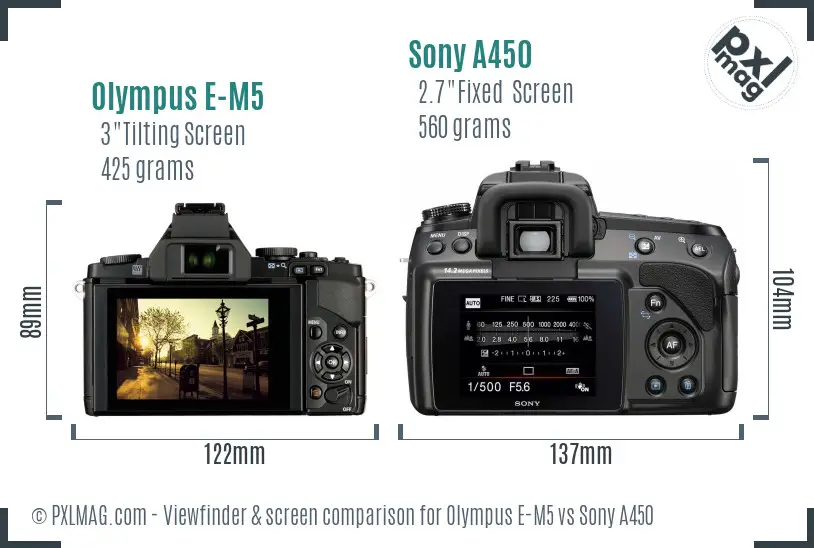 Olympus E-M5 vs Sony A450 Screen and Viewfinder comparison