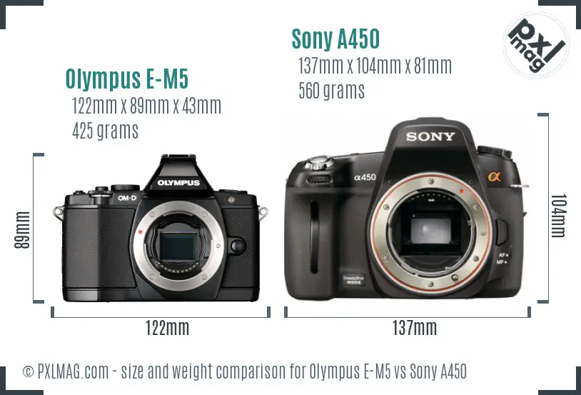 Olympus E-M5 vs Sony A450 size comparison