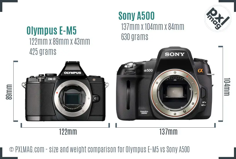 Olympus E-M5 vs Sony A500 size comparison