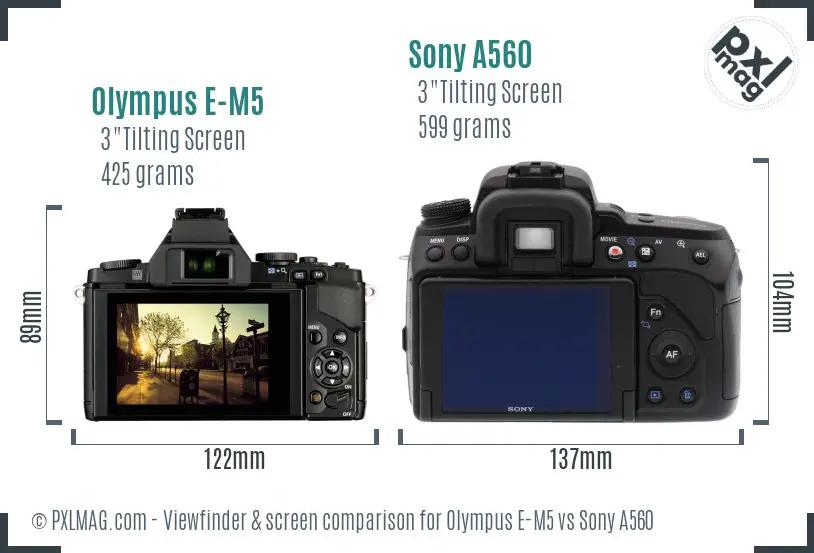 Olympus E-M5 vs Sony A560 Screen and Viewfinder comparison