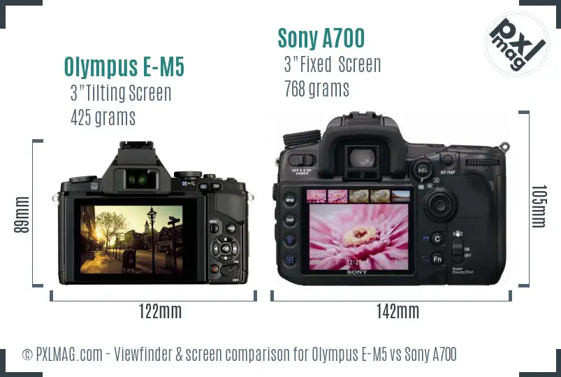 Olympus E-M5 vs Sony A700 Screen and Viewfinder comparison