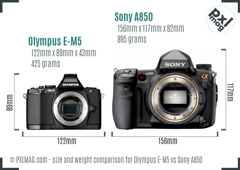 Olympus E-M5 vs Sony A850 size comparison