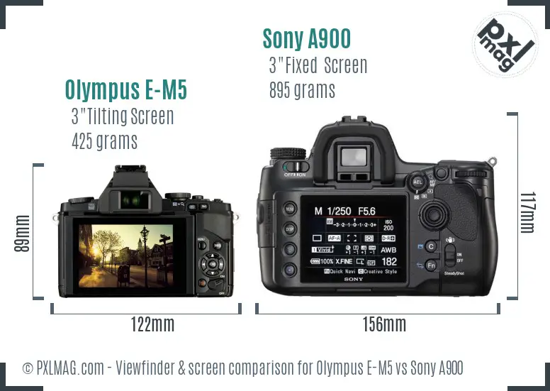 Olympus E-M5 vs Sony A900 Screen and Viewfinder comparison